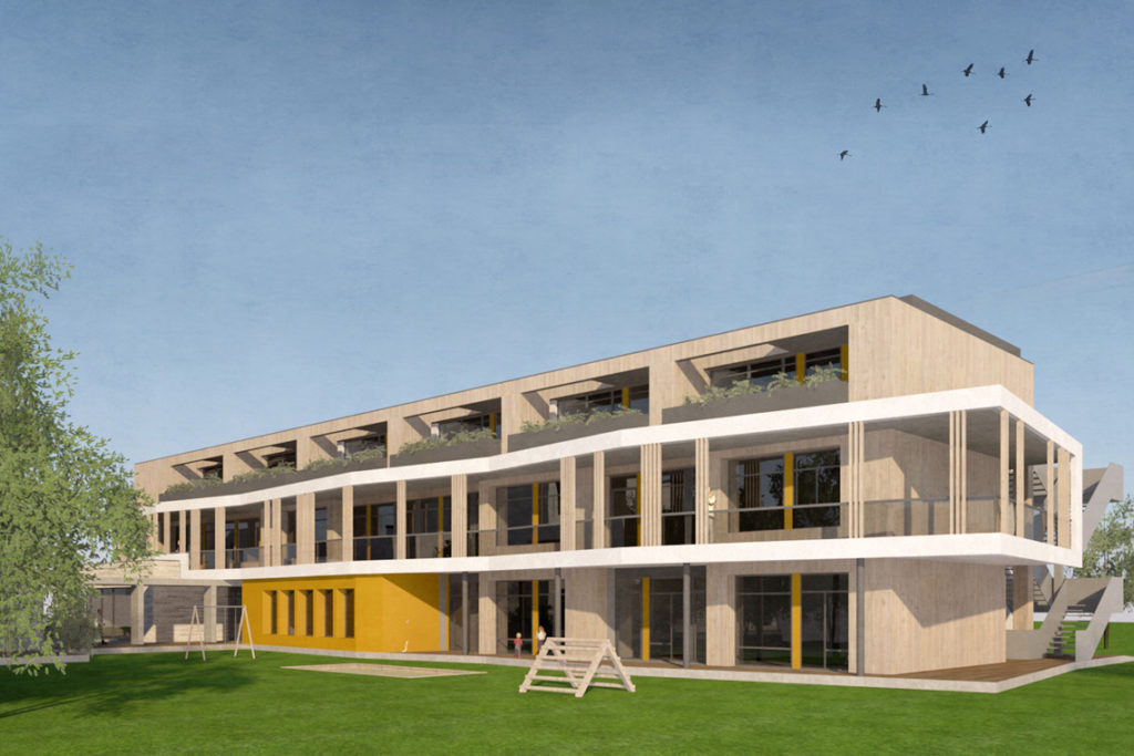 Kita im Nachbarschaftszentrum MörfeldenWalldorf pk architekten